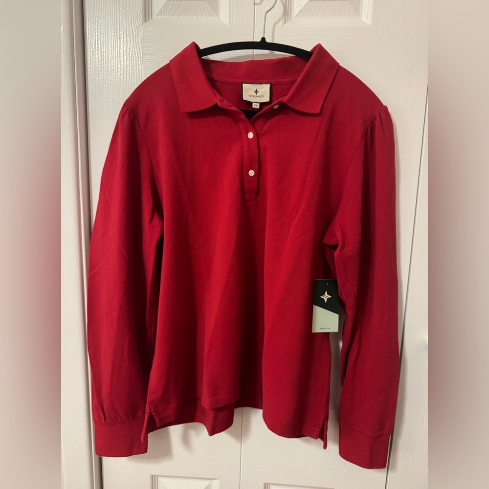 Tuckernuck Women’s Long Sleeved Knit Polo – Emboldened Red – XXL – NWT